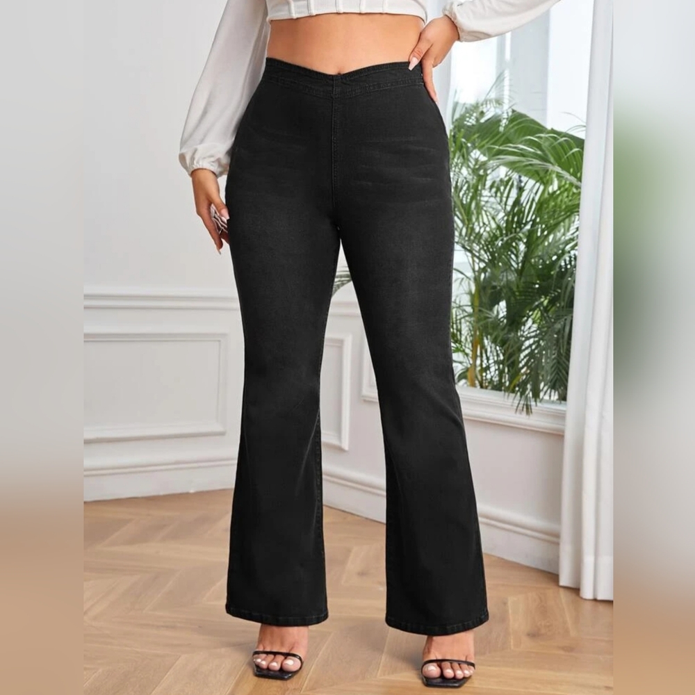 Shein Curve Black High Waisted Denim Flare Jeans 2XL